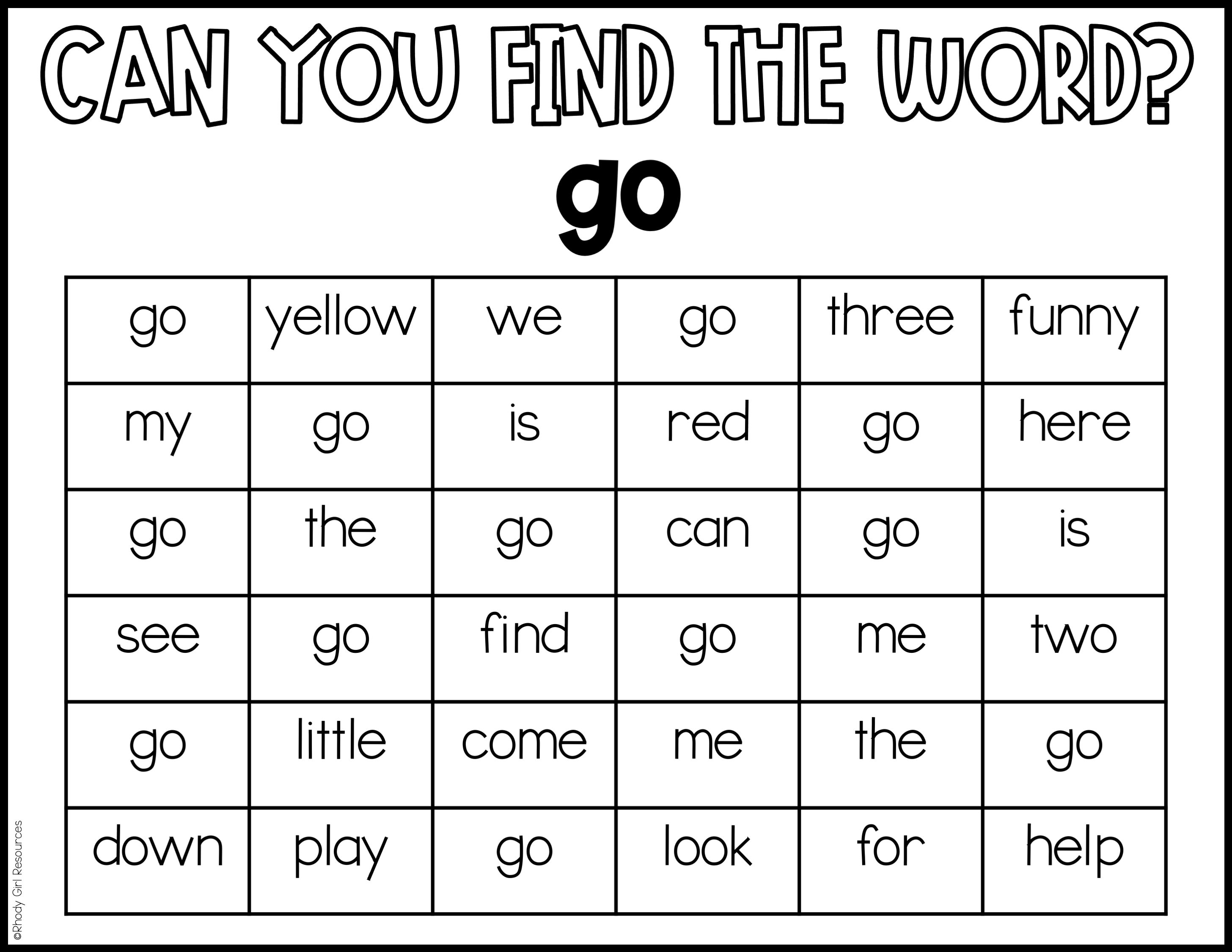 Sight Words Find The Word Pre Primer Rhody Girl Resources