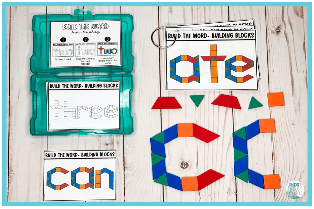 pattern block word building for sight word literacy centers