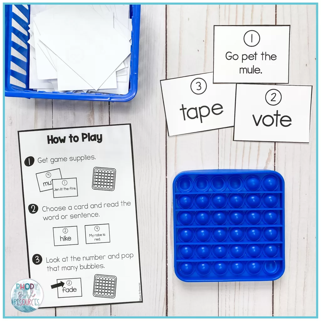 Silent e version of popper phonics games in the classroom 