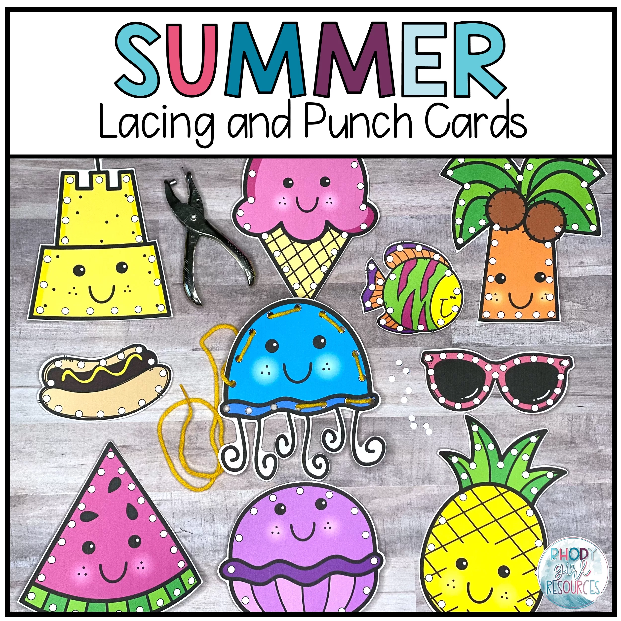 Summer Fine Motor Activities- Lacing Cards and Punch Cards - Rhody