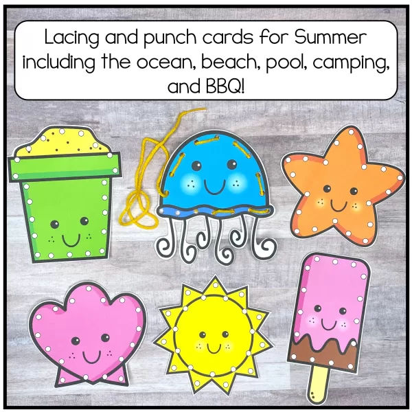 Summer Fine Motor Activities- Lacing Cards and Punch Cards - Image 2