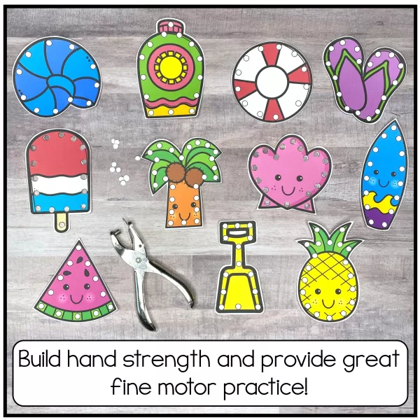 Summer Fine Motor Activities- Lacing Cards and Punch Cards - Image 3