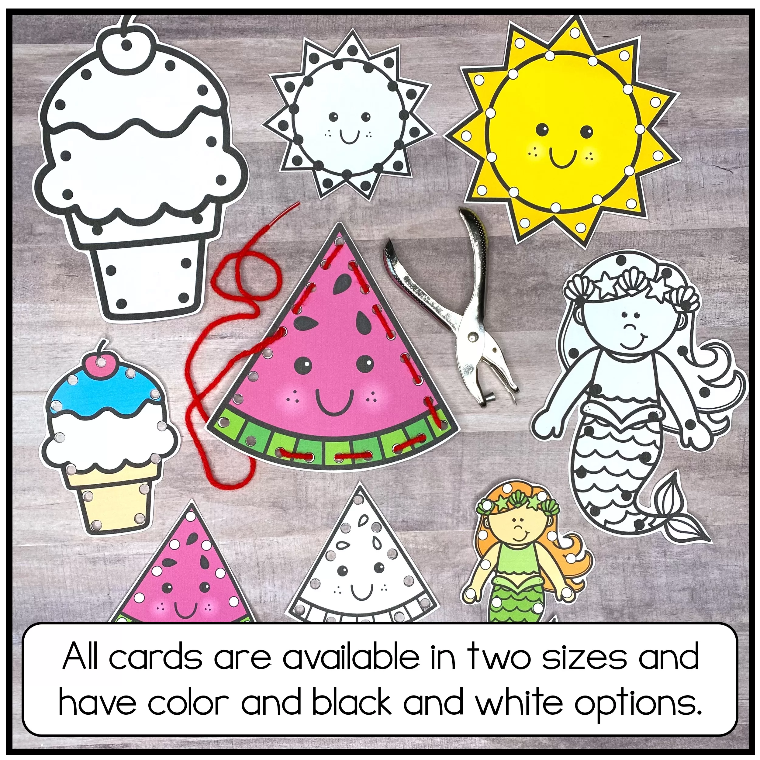 Summer Fine Motor Activities- Lacing Cards and Punch Cards - Rhody