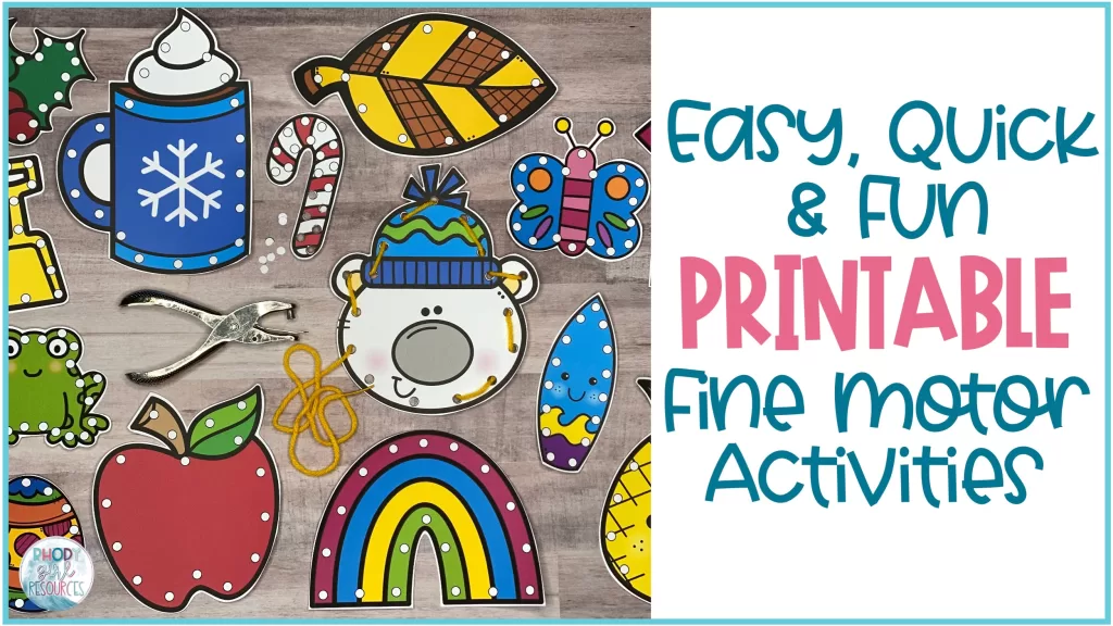 Examples of lacing and punch cards for fine motor skills practice