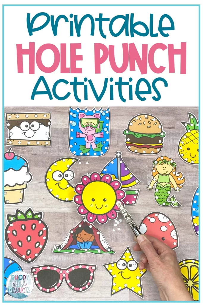 Hand a showing how to hole punch using printable fine motor activities