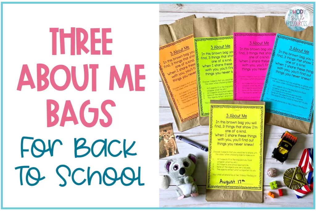 All about me bags for back to school.