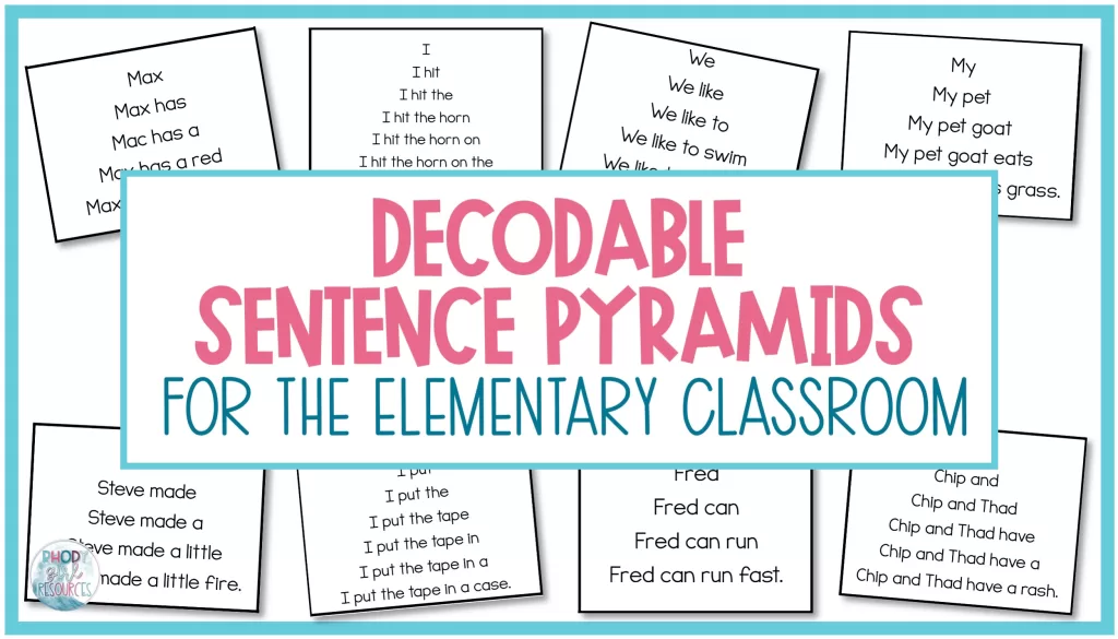 examples of small task card size decodable sentence pyramids